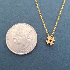 Sterling Silver Gold Finished Pound Sign, Number Hashtag Necklace