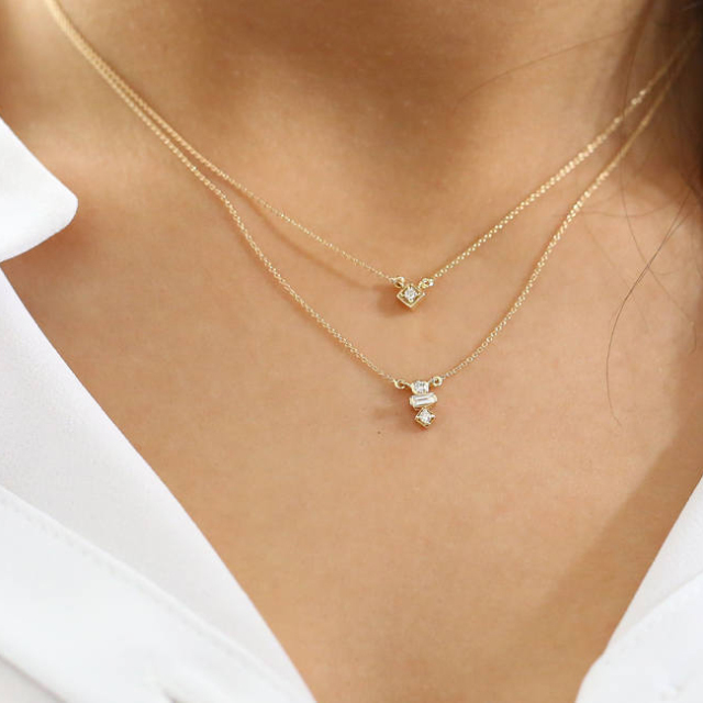 Dainty Sterling Silver Micro Prong Setting Single CZ Minimal Necklace
