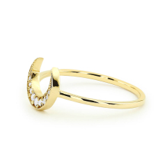 Sterling Silver Crescent Moon Upside Down CZ Crescent Moon Ring Double Horn Ring