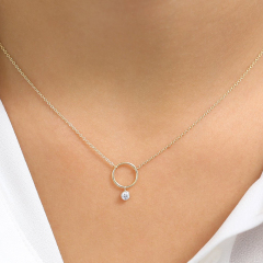 Sterling Silver Circle Necklace with Dangling Bezel Set CZ Choker