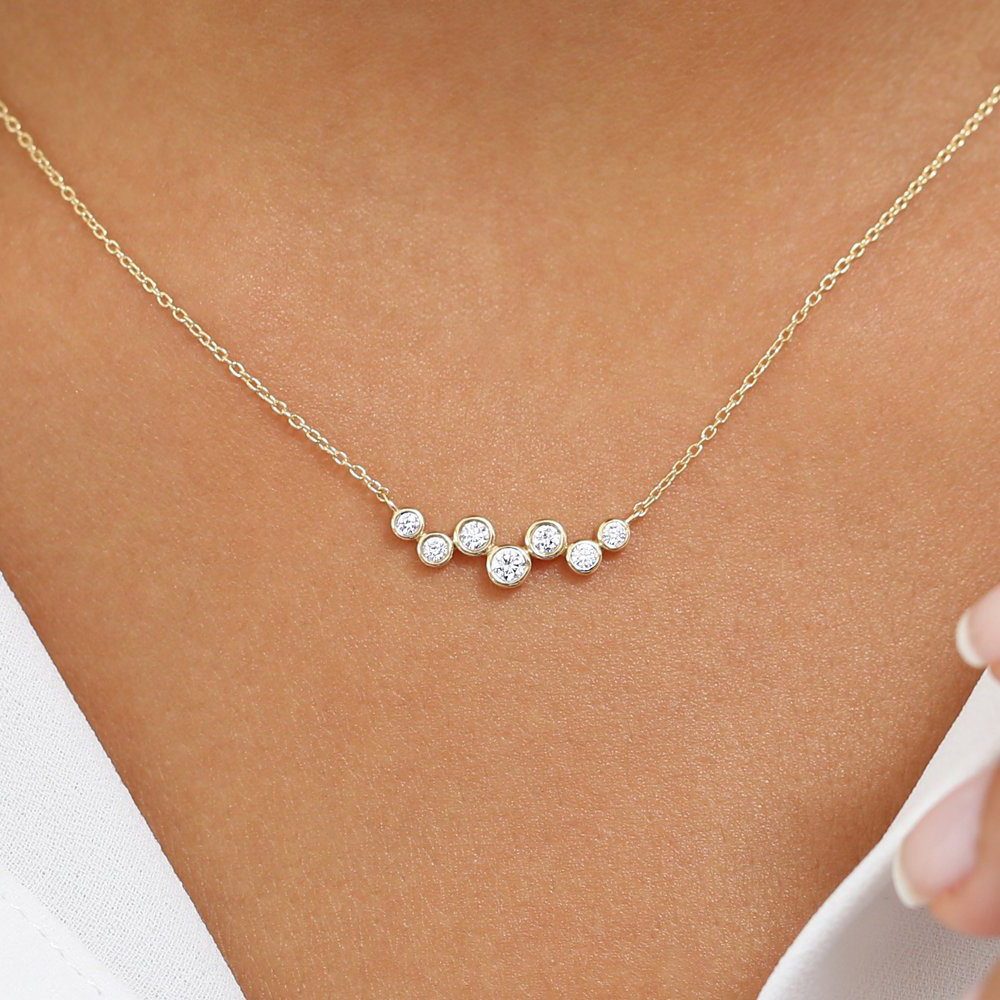 Sterling Silver Floating Cubic Zirconia Bubble Pendant Necklace