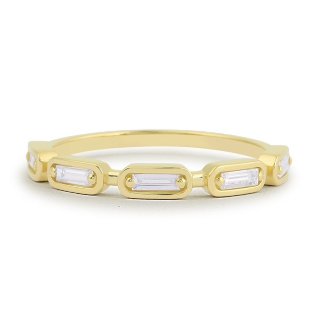 Sterling Silver Baguette Cubic Zirconia Half Eternity Wedding Ring
