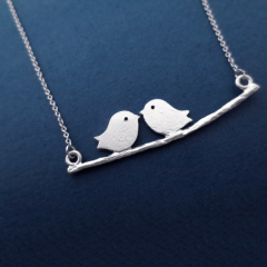 Beautiful Sterling Silver Birds on a Branch Necklace for Lovers and Best Friends