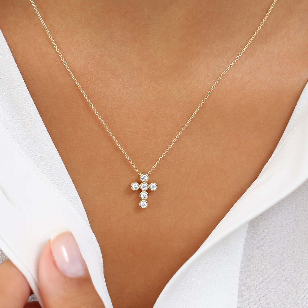 Dainty Sterling Silver Cubic Zirconia Mini Cross Necklace