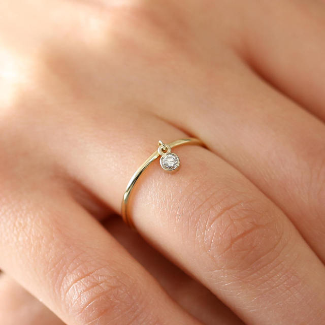 Sterling Silver Solitaire Thin Dangling Charm Stacking Ring
