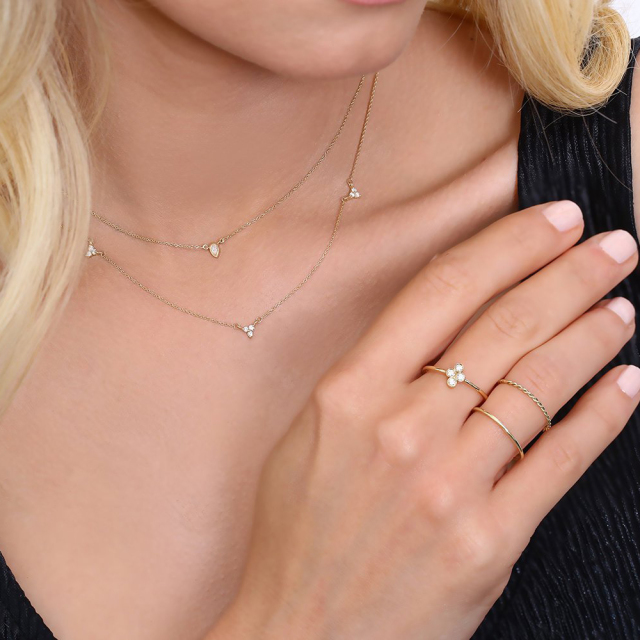 Simple Design Sterling Silver Dainty Four Stone Bezel Setting CZ Ring