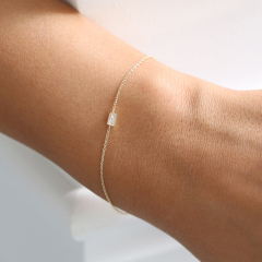 Dainty Sterling Silver Baguette CZ Solitaire Bracelet