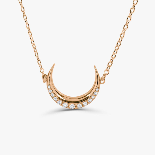 Delicate Sterling Silver Cubic Zirconia Crescent Moon Choker Necklace