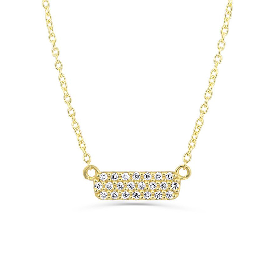 Sterling Silver Micro Pave Cubic Zirconia Small Horizontal Bar Necklace