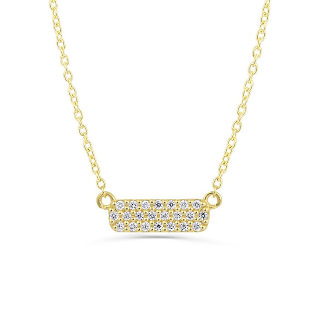 Sterling Silver Micro Pave Cubic Zirconia Small Horizontal Bar Necklace