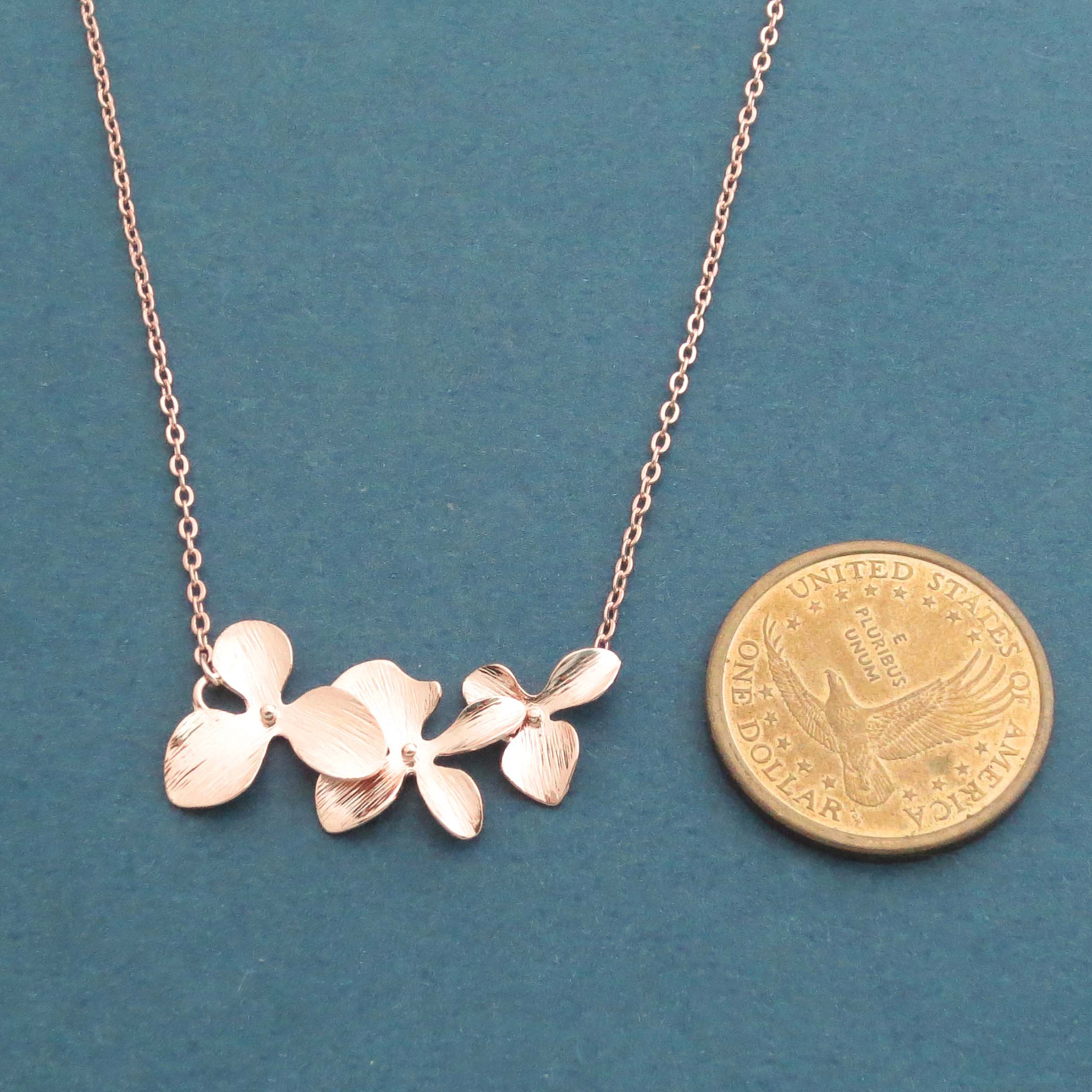 925 Sterling Silver Rose Gold Orchid Necklace for Wedding