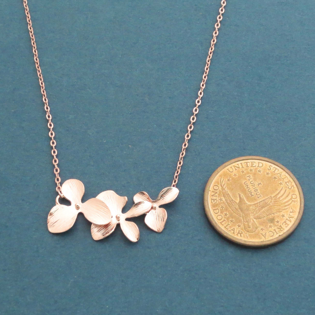 925 Sterling Silver Rose Gold Orchid Necklace for Wedding