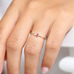 Dainty Sterling Silver Baguette Ruby CZ Anniversary Ring July Birthstone Thin Ring