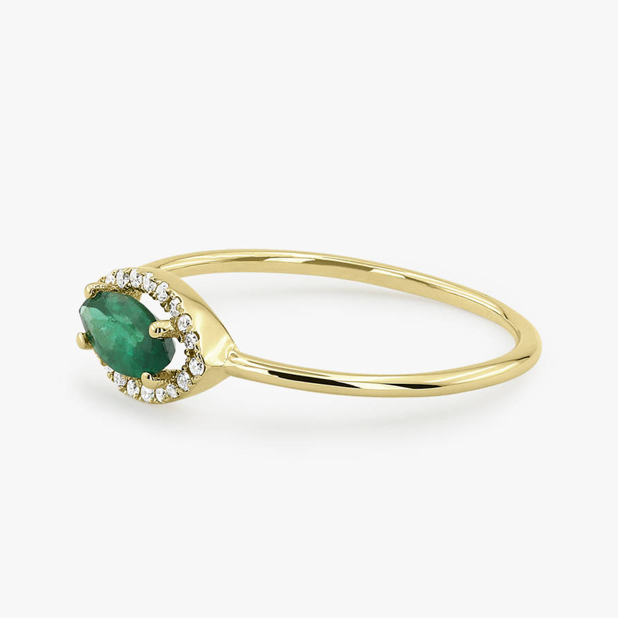 Delicate Sterling Silver Handmade Emerald Marquise Engagement Ring