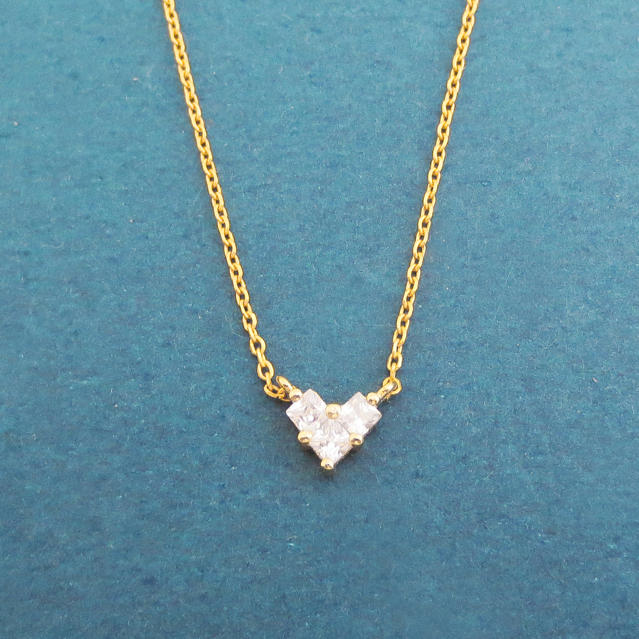 14K Yellow Gold Plated Sterling Silver Cubic Zirconia Tiny Heart Necklace