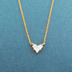 14K Yellow Gold Plated Sterling Silver Cubic Zirconia Tiny Heart Necklace