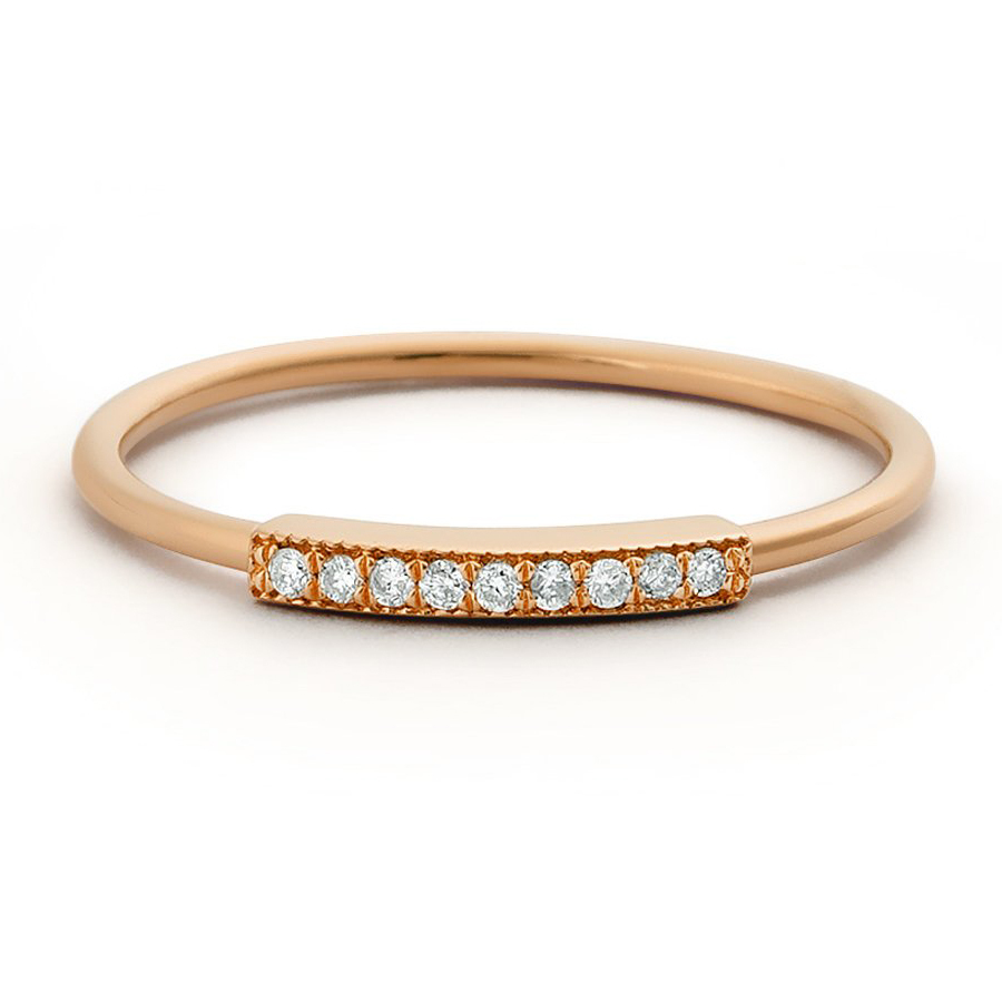 Sterling Silver Micro Pave Bar Thin Wedding Band Ring
