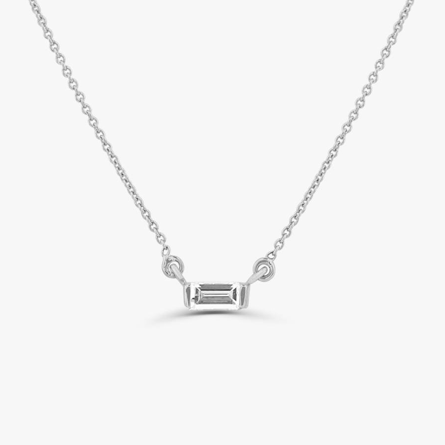 Dainty Sterling Silver Mini Baguette Cubic Zirconia Necklace