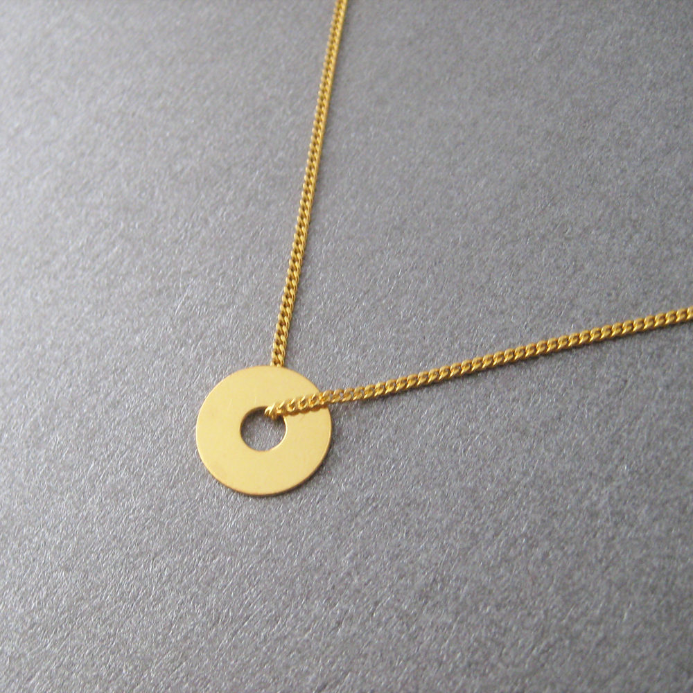Dainty Minimalist Gold Plated Circle Necklace 925 Sterling Silver