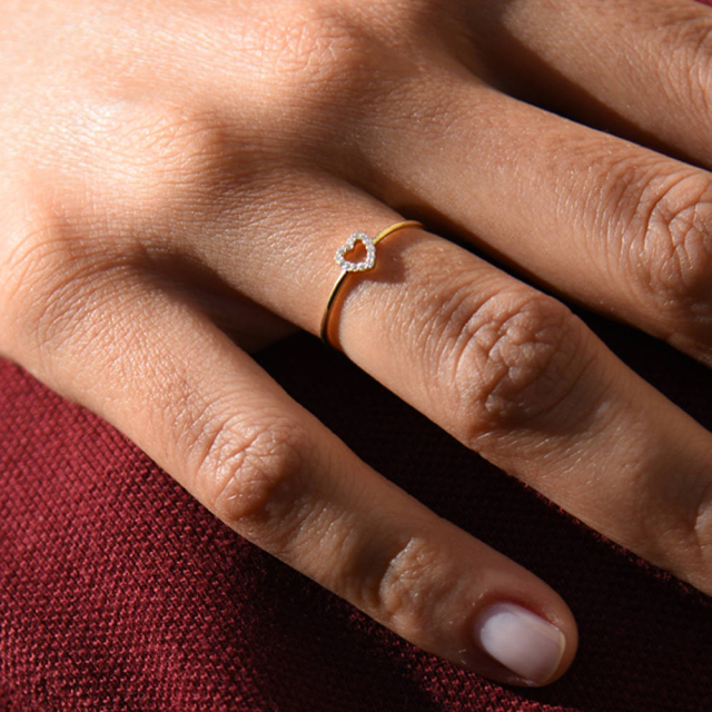 Sterling Silver Cubic Zirconia Minimal Love Heart Thin Ring