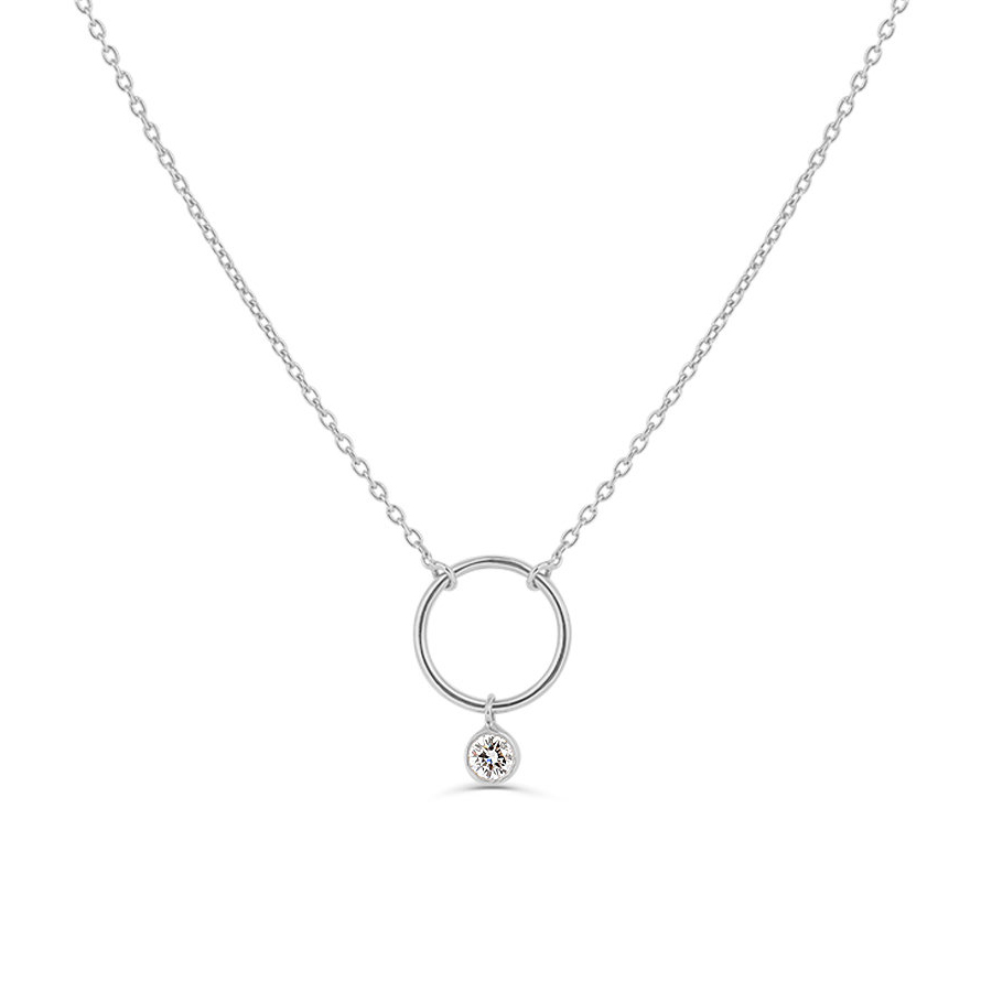 Sterling Silver Circle Necklace with Dangling Bezel Set CZ Choker