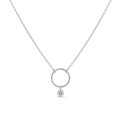 Sterling Silver Circle Necklace with Dangling Bezel Set CZ Choker