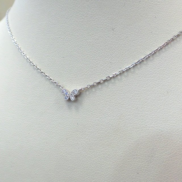 Tiny Design Sterling Silver Pave Set CZ Mini Butterfly Necklace