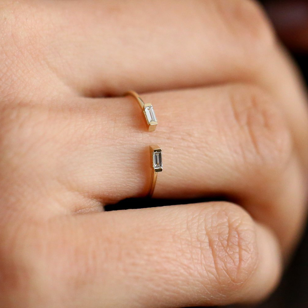 Sterling Silver Baguette CZ Open Design Tiny Stackable Ring
