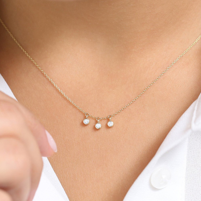 Dainty Sterling Silver 3 Dangling CZ Layering Everyday Choker Necklace