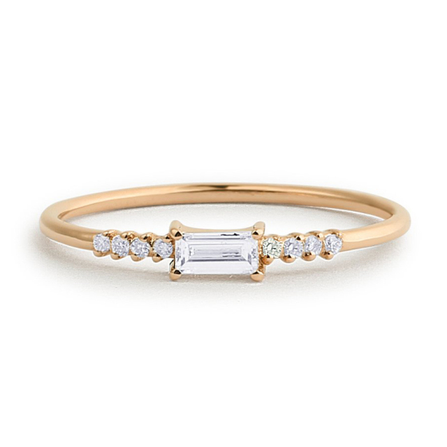 Thin Simple Delicate Minimalist Baguette CZ Engagement Silver Ring