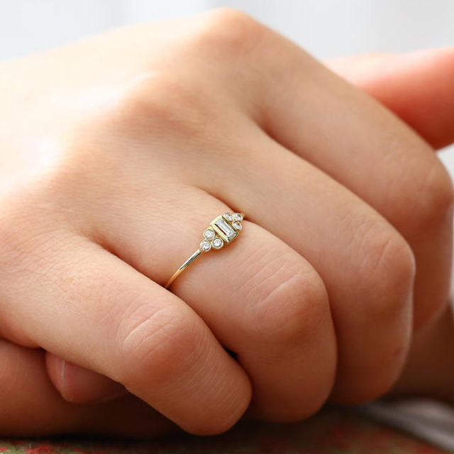 Dainty Baguette Cubic Zirconia Cluster Engagement Ring in Sterling Silver