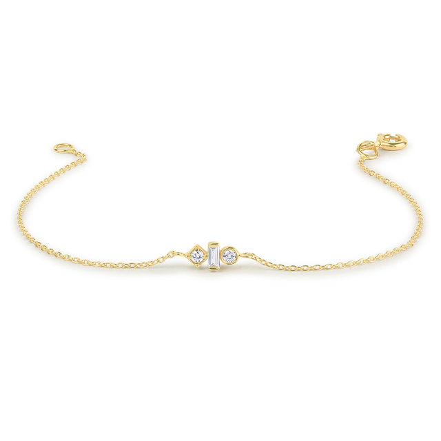 Minimalist Sterling Silver Baguette abd Round Cut CZ Dainty Bracelet