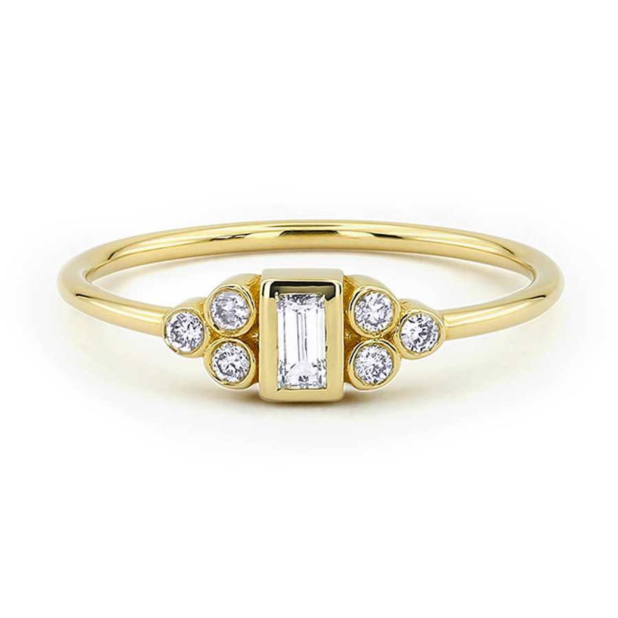 Dainty Baguette Cubic Zirconia Cluster Engagement Ring in Sterling Silver