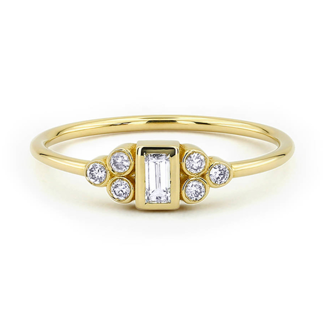 Dainty Baguette Cubic Zirconia Cluster Engagement Ring in Sterling Silver