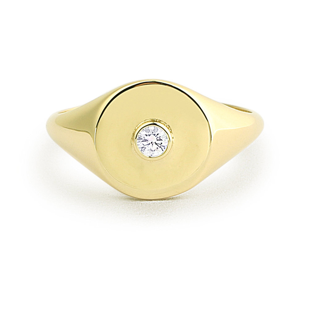 Cubic Zirconia Bezel Set Pinky Signet Ring Promise Ring