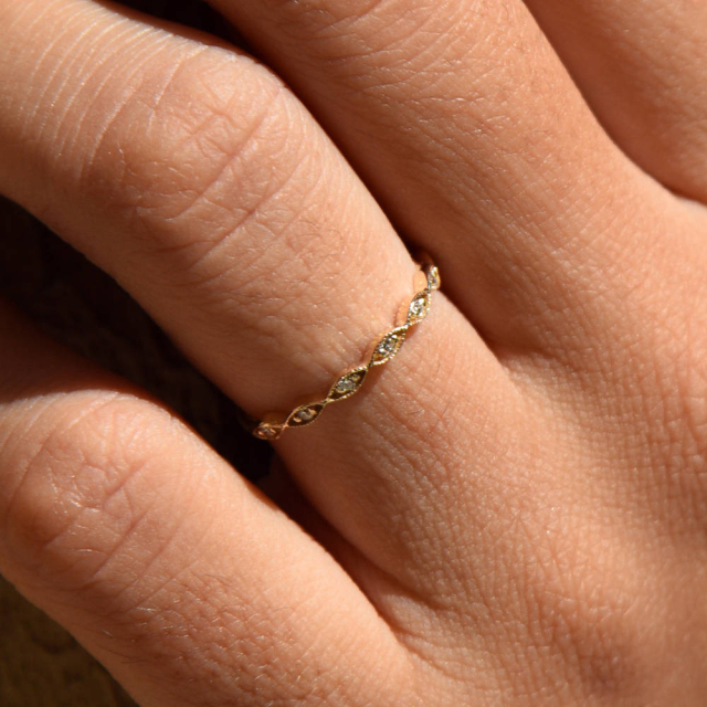 Petite Sterling Silver Pave Set Milgrain Matching Wedding Band Ring