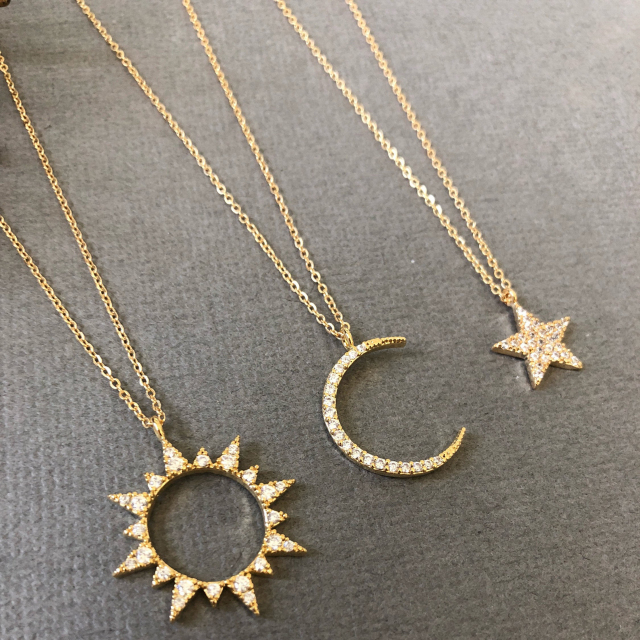 Minimalist Sterling Silver Celestial Star, Moon and Sun Necklace