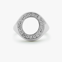 Sterling Silver Signet Ring Cubic Zirconia Monogram Ring