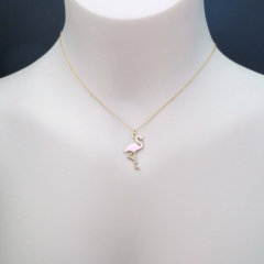 Sterling Silver 14K Gold Pink Enamel Flamingo Necklace for Girls