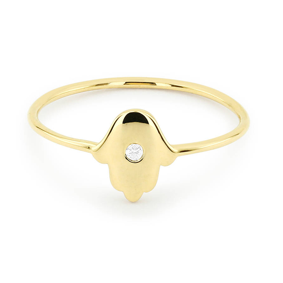 Sterling Silver Solitaire Cubic Zirconia Midi Hamsa Ring