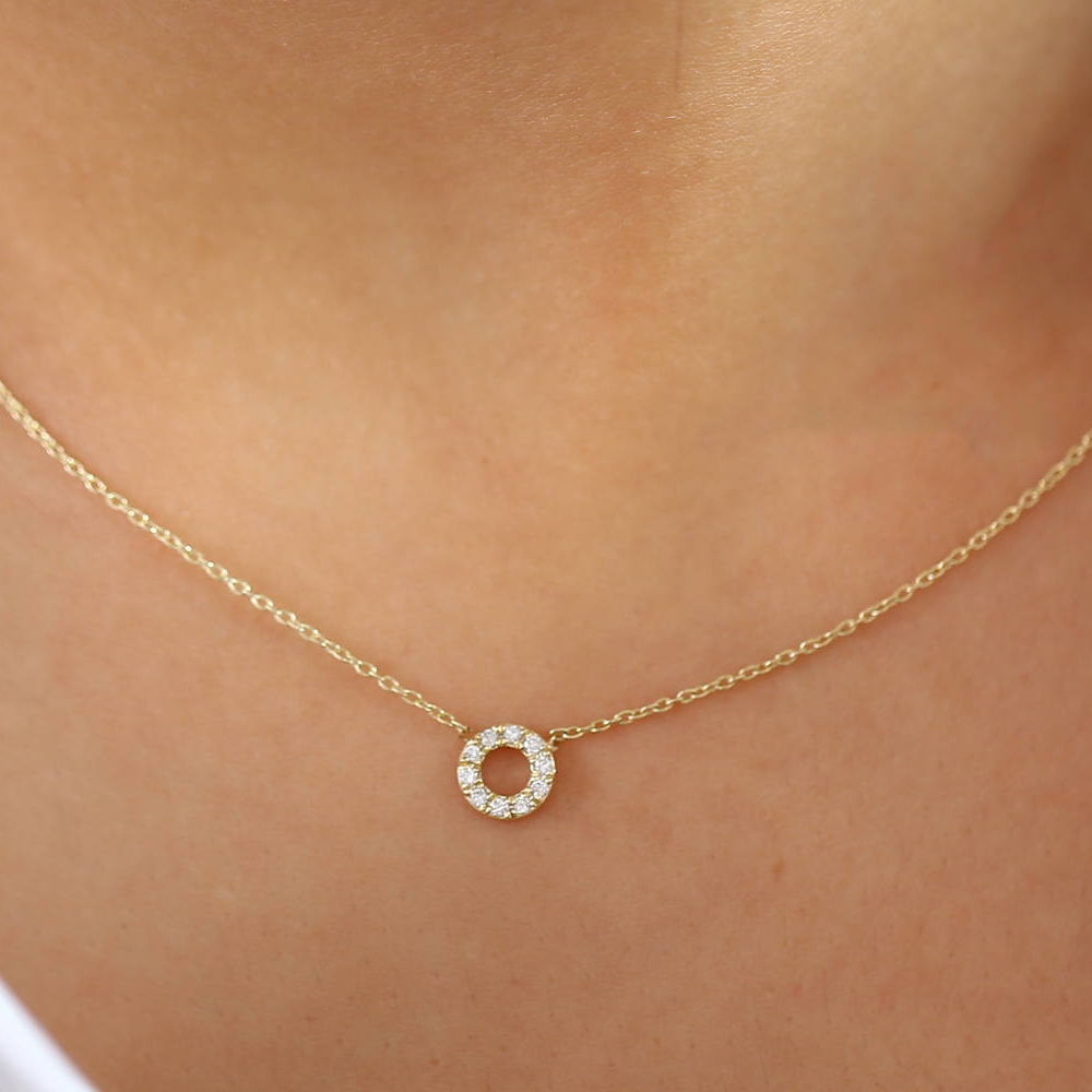 Sterling Silver Cubic Zirconia Tiny Open Circle Necklace
