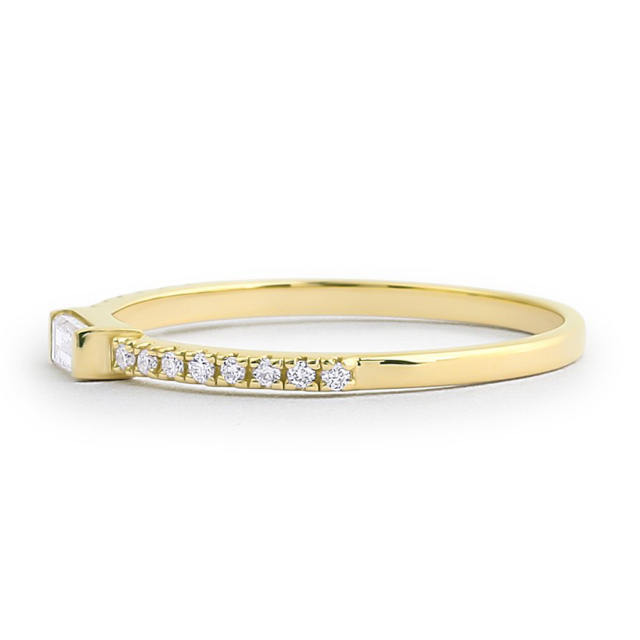 Sterling Silver Thin Stacking Engagement Ring with Baguette CZ Ring