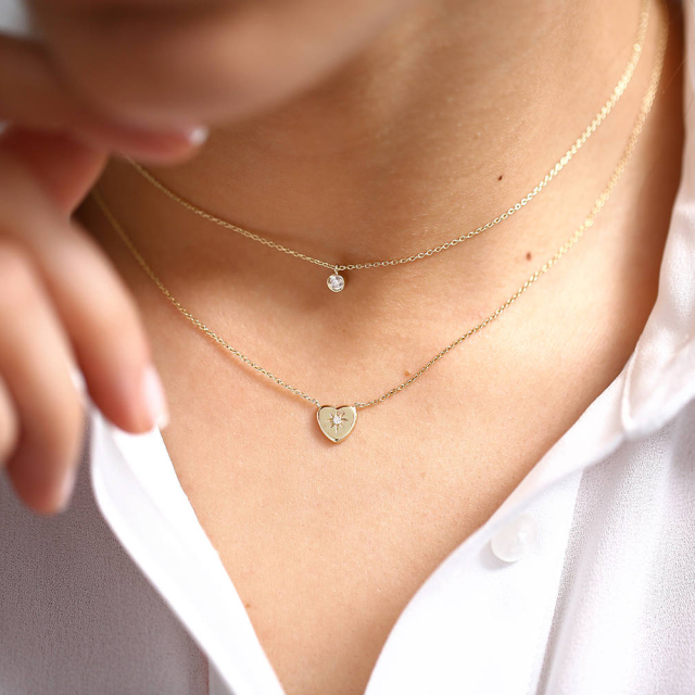 Sterling Silver Starburst Setting CZ Heart Necklace