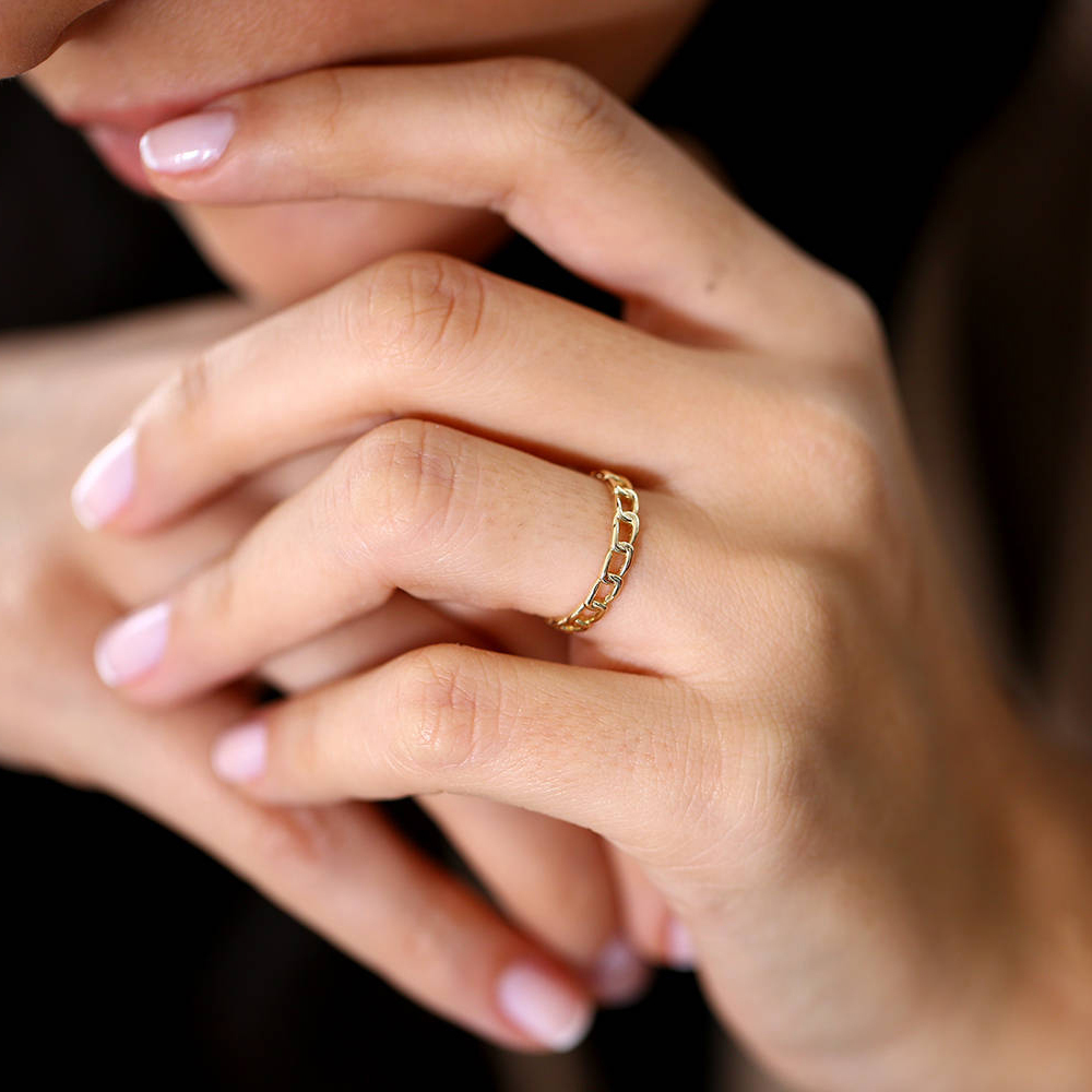 Chain Link Rose Gold Sterling Silver Wedding Band Ring