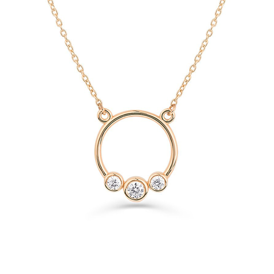 Sterling Silver Graduated Trio Bezel Cubic Zirconia Circle Necklace