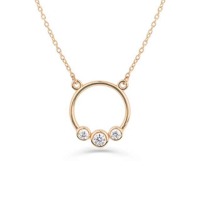 Sterling Silver Graduated Trio Bezel Cubic Zirconia Circle Necklace