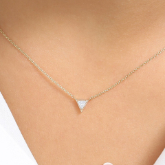 Dainty Sterling Silver Triangle Cut Solitaire CZ Necklace for Women