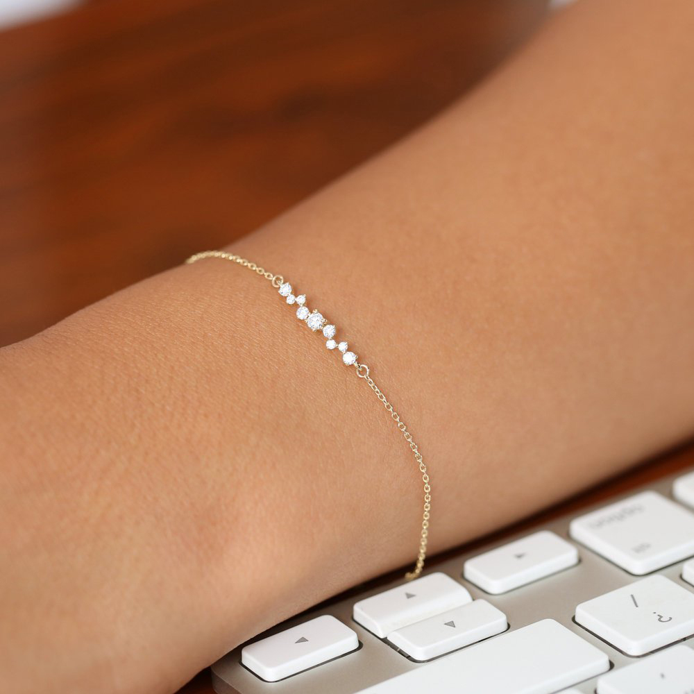 Silver Multi Stone Cubic Zirconia Cluster Dainty Bracelet