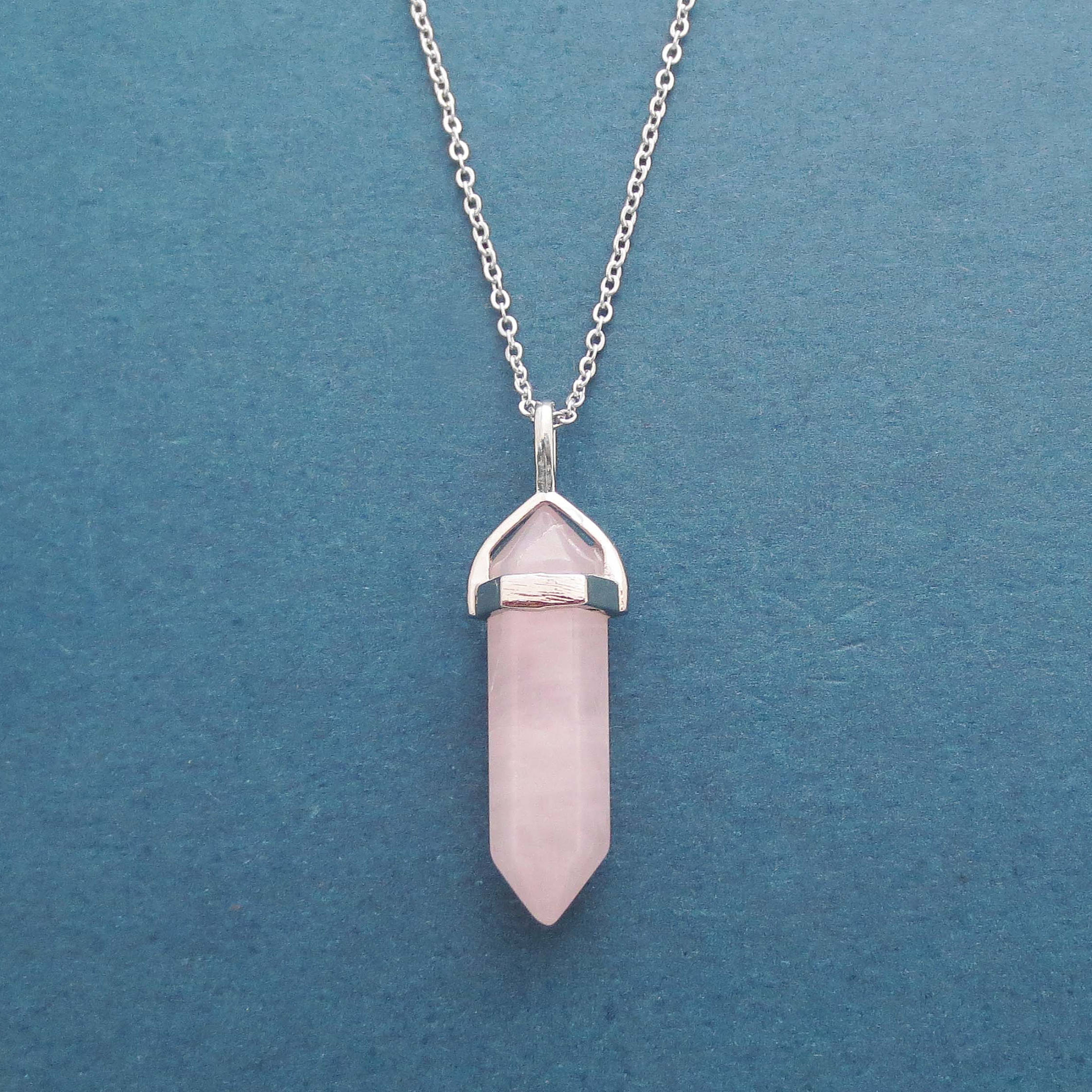 Europe Jewelry Sterling Silver Natural Rose Quartz Gemstone Bar Necklace