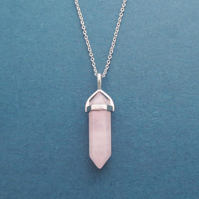 Europe Jewelry Sterling Silver Natural Rose Quartz Gemstone Bar Necklace